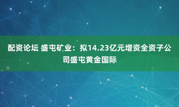 配资论坛 盛屯矿业：拟14.23亿元增资全资子公司盛屯黄金国际